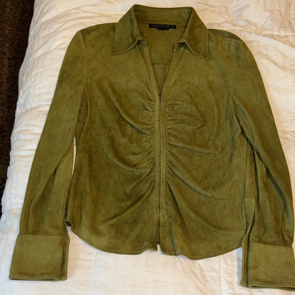 Lafayette 148 New York Petite Olive Suede Women's zipper top